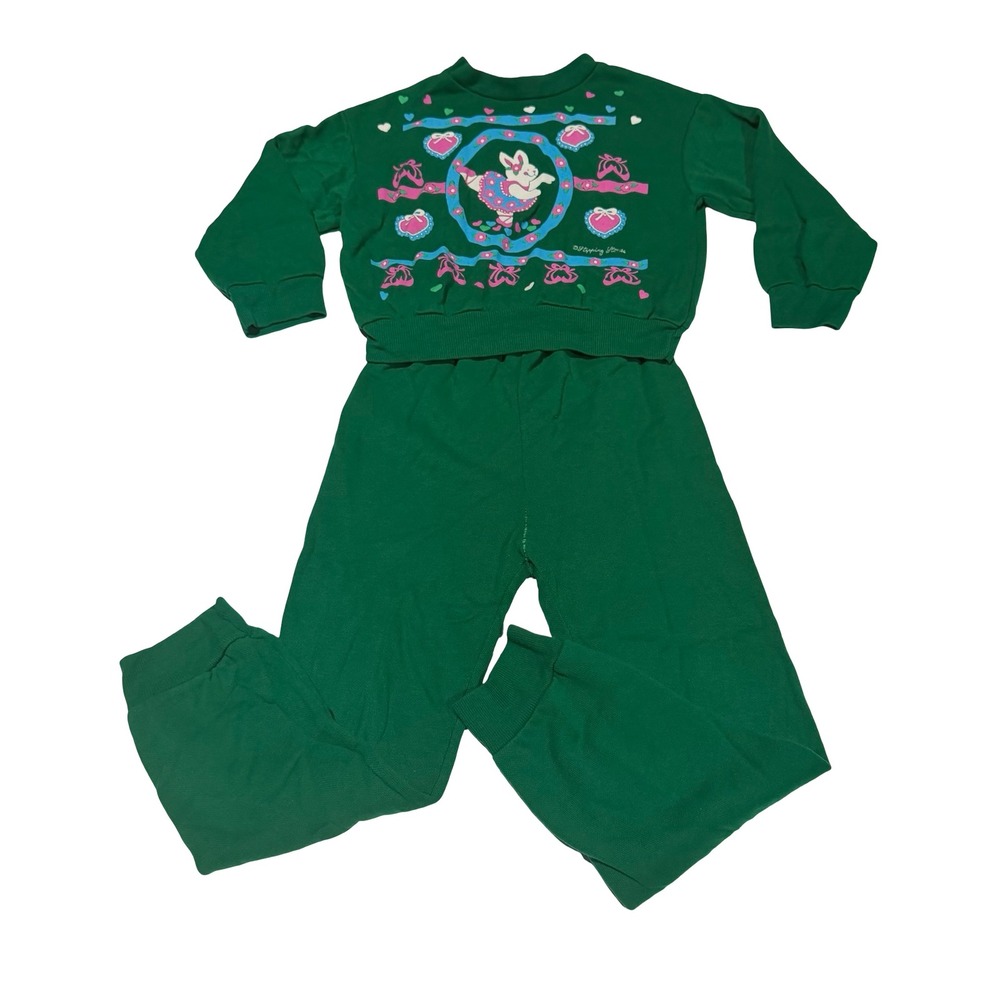 Vintage Stepping Stones Girls Green Ballerina Bunny Sweatshirt‎ Jogger Set 6/6X